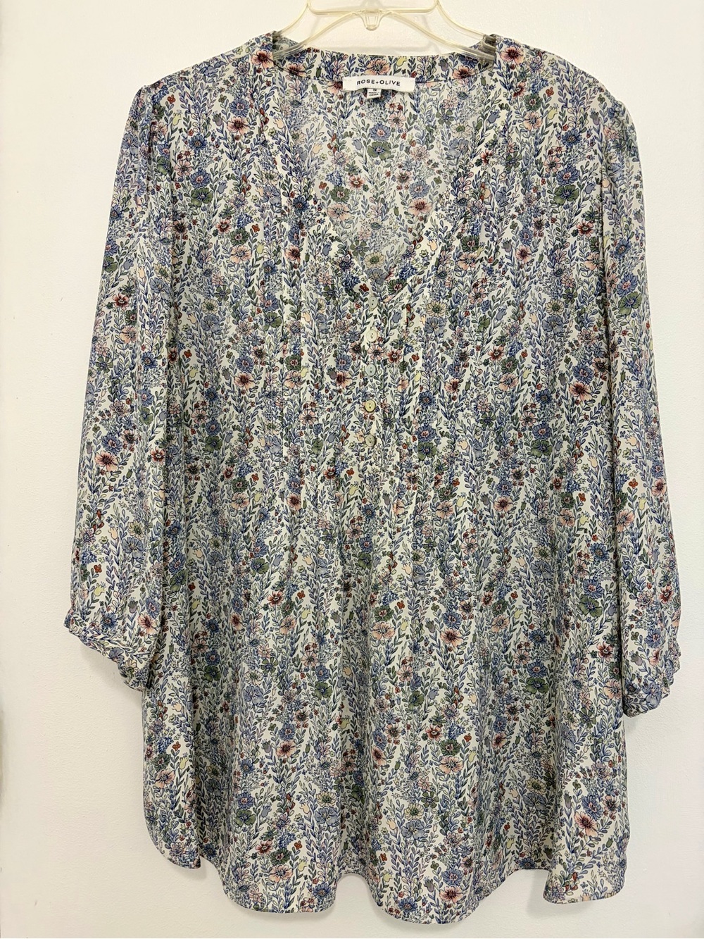 Rose & Olive Blue, Green and Blush Floral Blouse